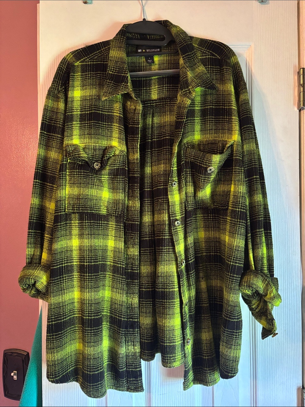 Wildfang Neon & Black Plaid button up oversized fit